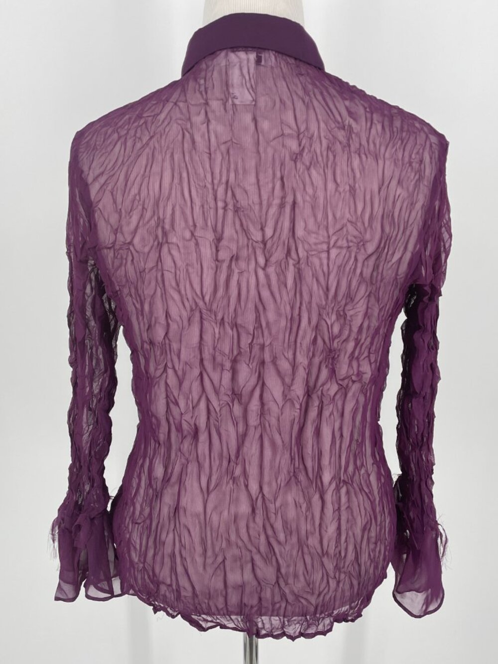 Vintage Dress-U Plum Purple Crinkle Blouse Bell Sleeve Whimsigoth Large - Picture 3 of 8